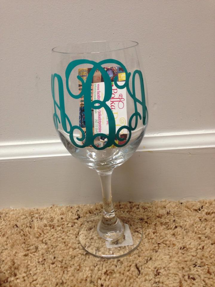 Image of Wine Glass with custom monogram in Vinyl