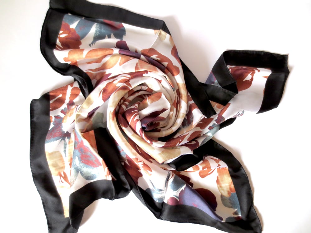 Image of Red Wine Floral 100% Silk Scarf
