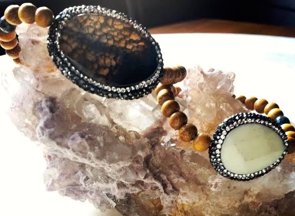 Image of Harmonizing <3 Hematite Encrusted Agate with Sandalwood and Black Opal