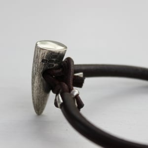Image of men's silver toggle bracelet, dark brown