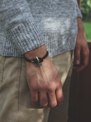 Image of men's silver toggle bracelet, dark brown