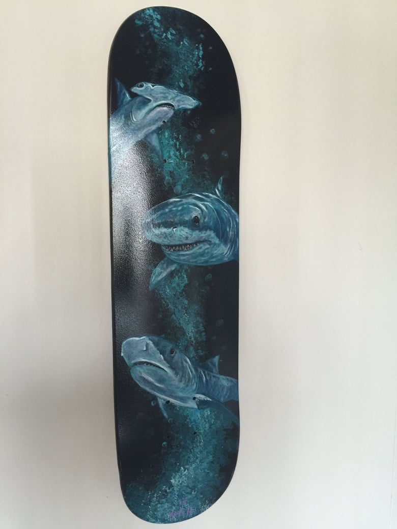 Image of Hand painted Original shark skateboard deck