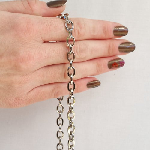 Image of NICKEL Chain Strap - Mini Elongated Box Chain - 1/4" (7mm) Wide - Choice of Length & Hooks/Clasps