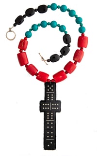 Image 1 of Travelling Dominos Necklace With Handmade Domino Cross Pendant