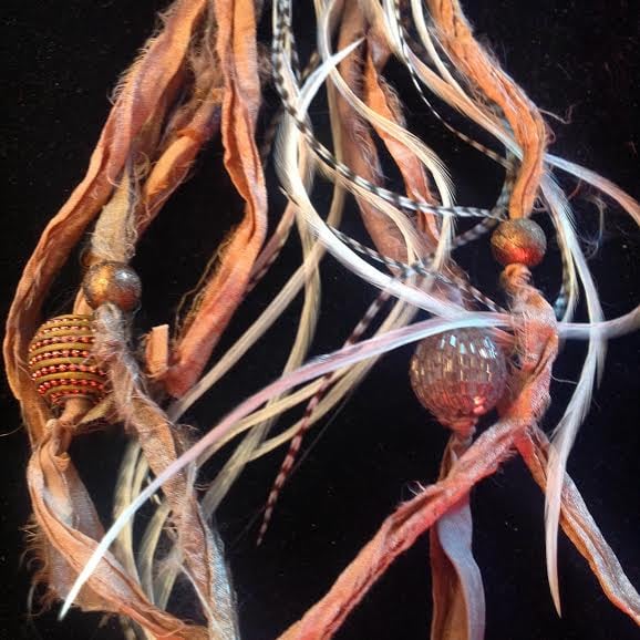 Image of Fairy~ Heart Chakra, Abalone Shell, Zebra Jasper, Swarovski Crystal, Feathers and Hand Dyed Silk