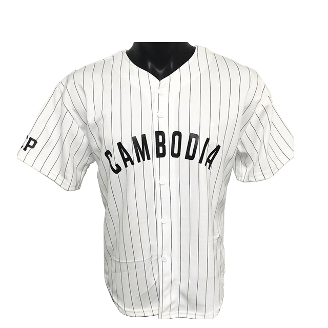 Rep Cambodia — NAVY BLUE PIN STRIPED VINTAGE ARCH BASEBALL JERSEY