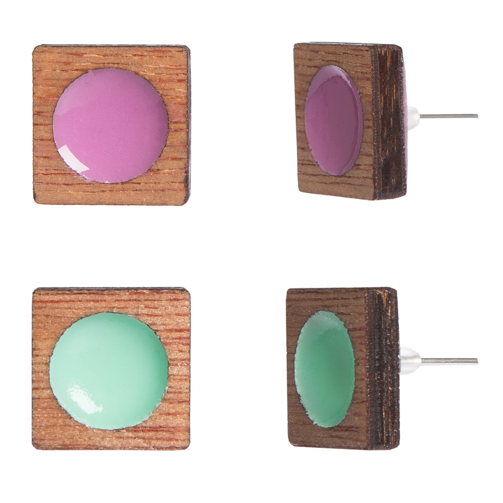 Image of Wooden Frame Square/Circle Cutout Earrings 