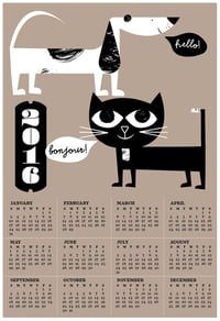 Image 2 of 2016 Wall Calendar - Silkscreen Cat & Dog Buds - SOLD OUT