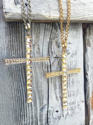 Image of Long Glass Bead Cross Necklace 