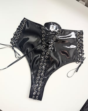 Image of SAMPLE - Infinity Lace Up Hotpants in black PVC II (Size M)