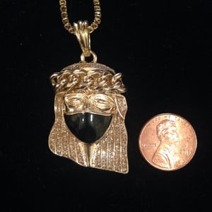 Image of Gold Jesus piece with black mask