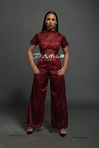 Image of Wine lace wide pants set