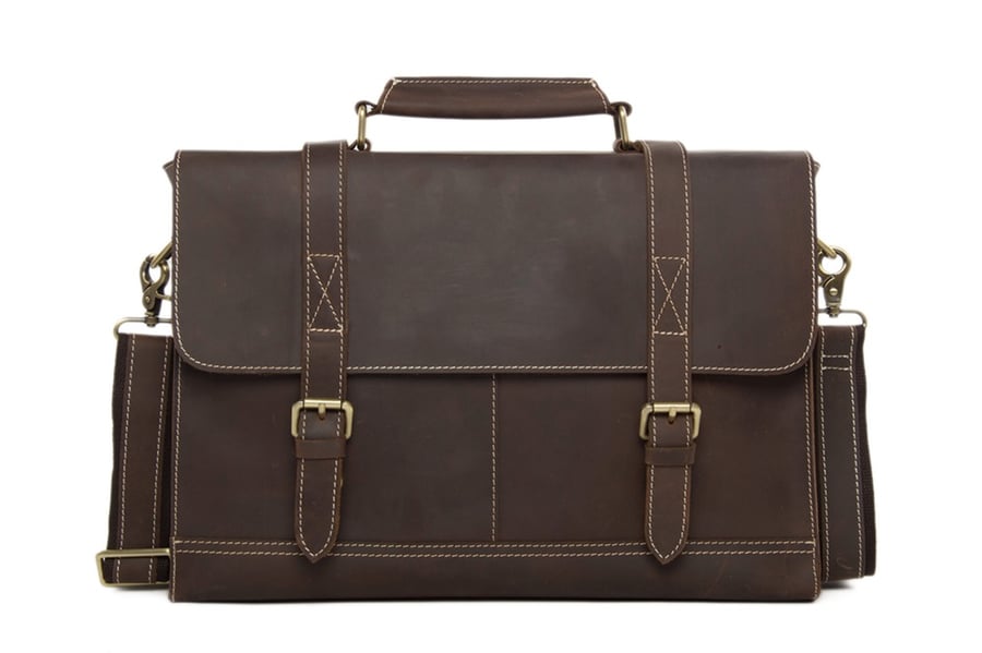 Image of Vintage Genuine Leather Briefcase Messenger Bag Laptop Bag 6938