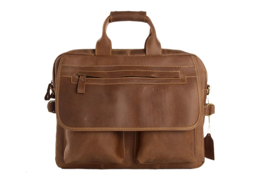 Image of Handcrafted Vintage Style Full Grain Calfskin Leather Business Briefcase Men's Laptop Bag 8951