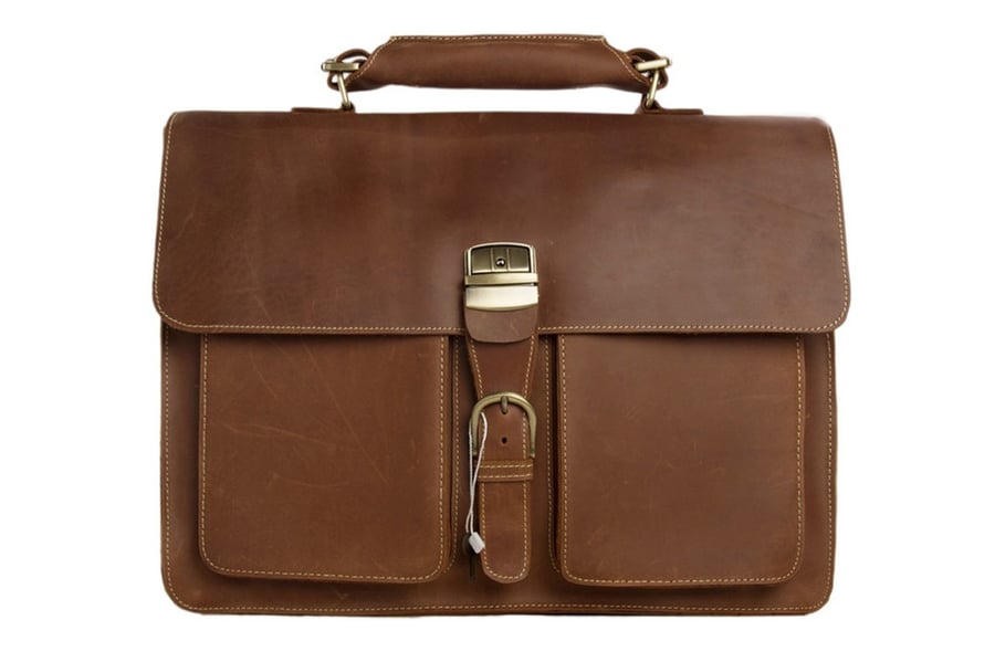 Image of Handmade Italian Full Grain Vintage Brown Leather Briefcase Men Messenger Bag Laptop Bag 1031