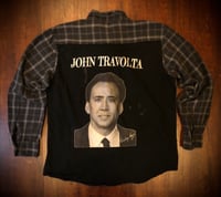 Upcycled “John Travolta/Nicholas Cage/Face Off” t-shirt flannel