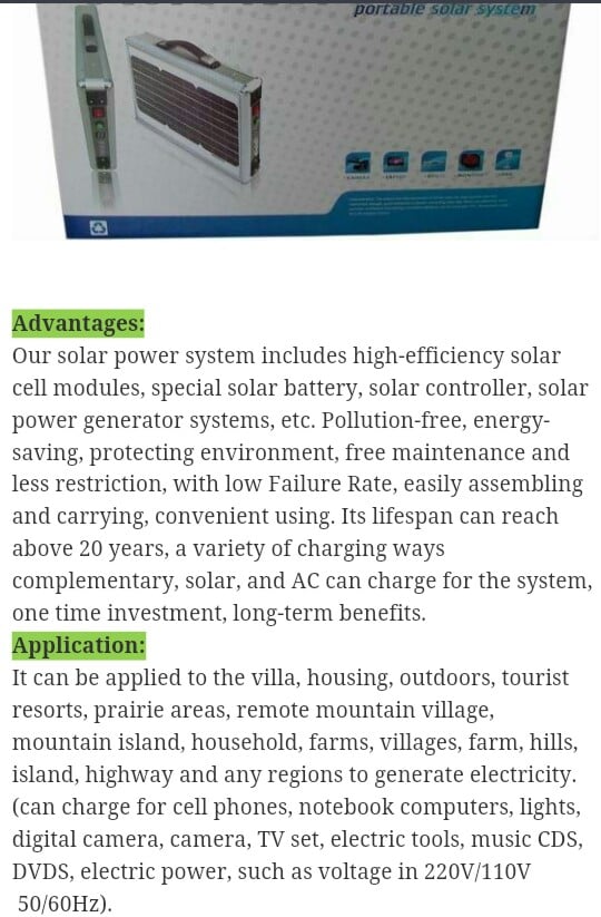 Image of Portable All in One 15watt (150watt output) Solar Powered Home/Outdoor Generator