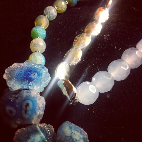 Image of Balance Spirit and Body ~Solar Quartz Slices with Agate and Jade with silver