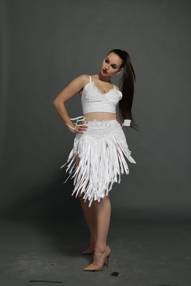 white fringe skirt set
