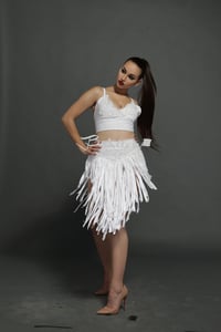 Image of White beaded fringe skirt set