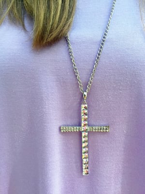 Image of Long Glass Bead Cross Necklace 
