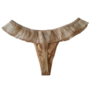 Image of INESS Nude Silk & Guipure Ruffled Thong