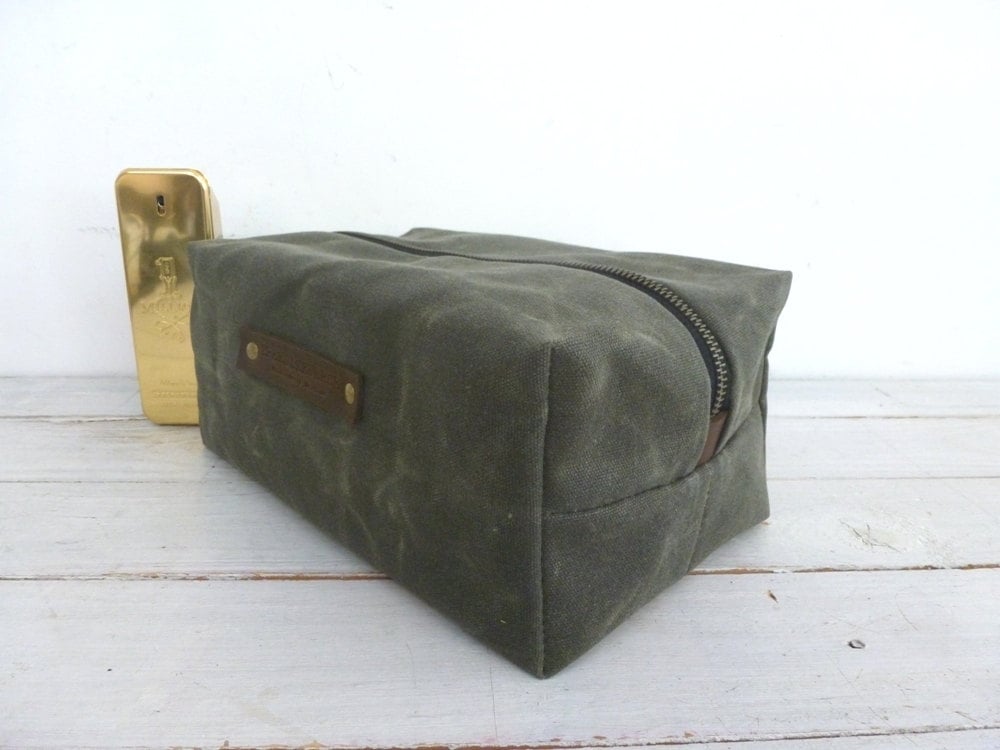 Image of Waxed canvas Dopp kit shaving bag toiletry bag