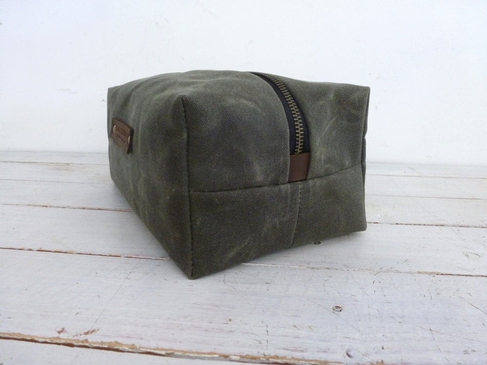 Image of Waxed canvas Dopp kit shaving bag toiletry bag