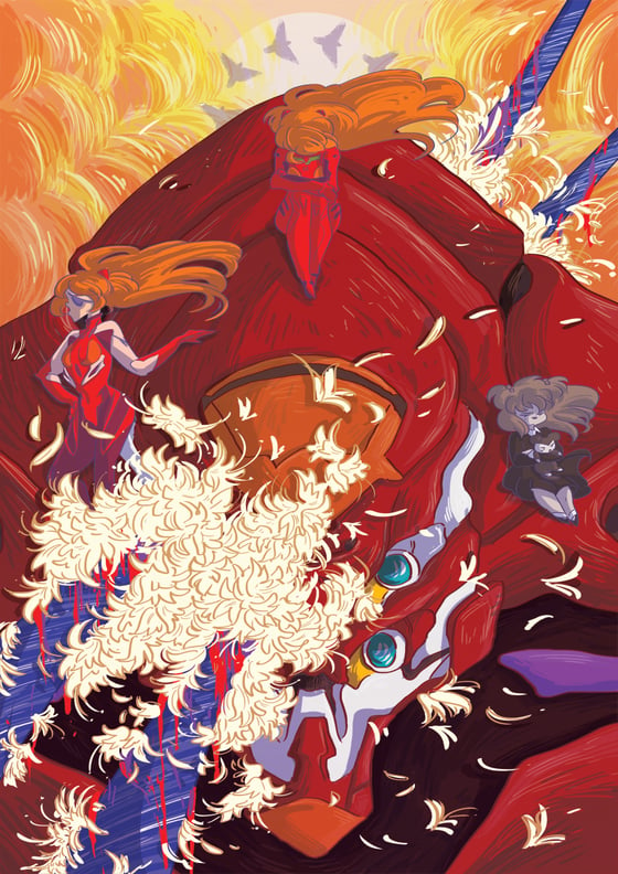 Image of A3 Print! 20th Anniversary Evangelion Print feat. Asuka & Unit 02