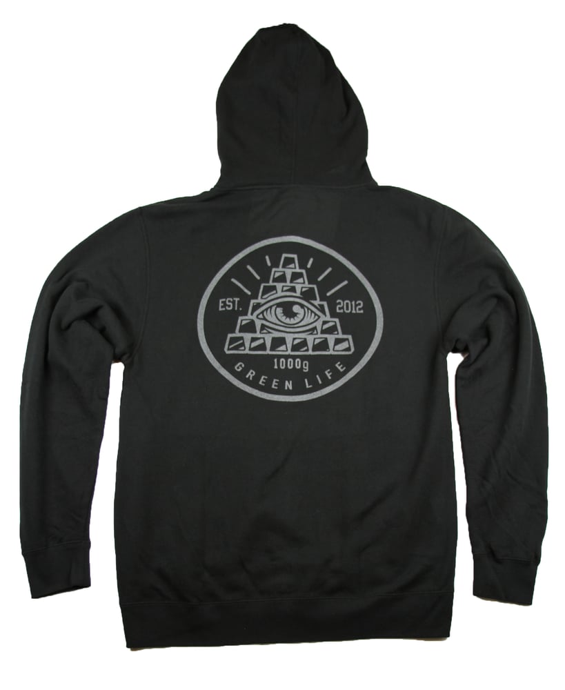 Image of The Pyramid Zip Up Hoodie in Black (3M Reflective Ink)
