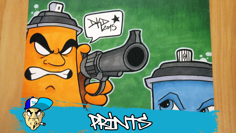 Image of DKD Graffiti Character Print Spraycan with a gun