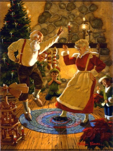 Image of Dancing Clauses | Santa Claus, Christmas Original Oil Painting: By Nathan Pinnock