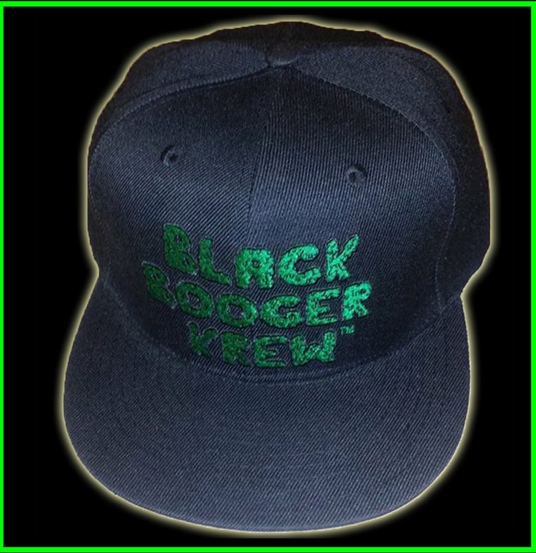 Image of dirty black booger snapback.