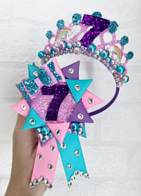 Image 2 of Mermaid birthday tiara crown pink and turquoise with Pearl embellishments 