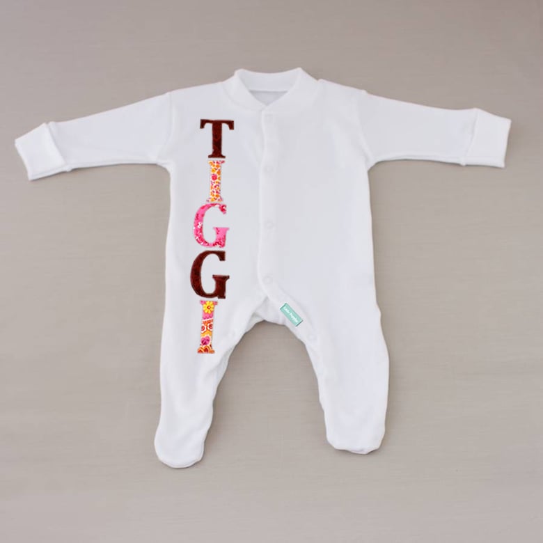 Image of Customised Baby Name Sleepsuit (Any name/motif on request)