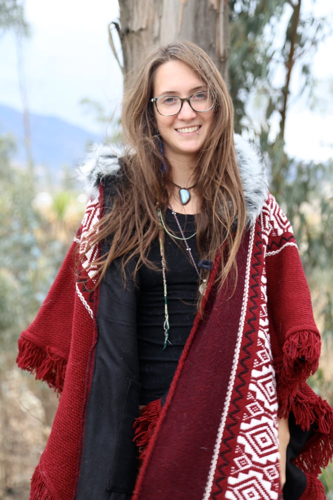 Image of Woven Wool Poncho with Fur Fringe