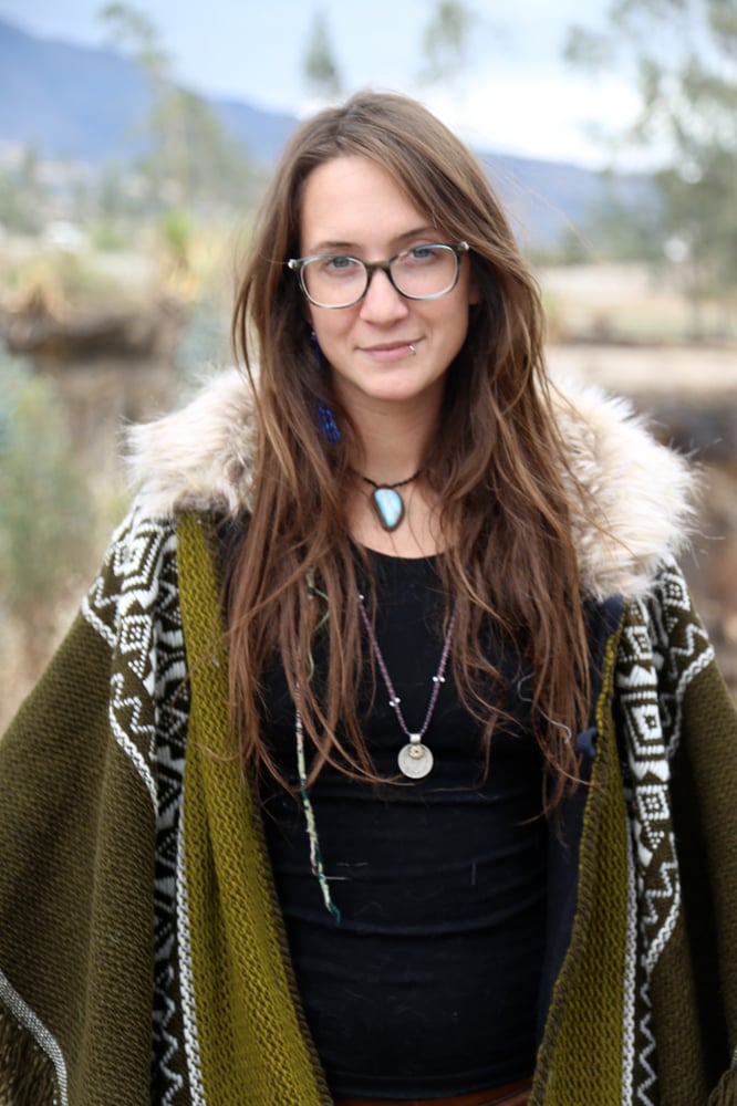 Image of Woven Wool Poncho with Fur Fringe