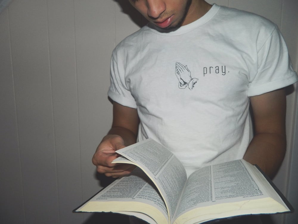 Image of WHITE "PRAY" TEE