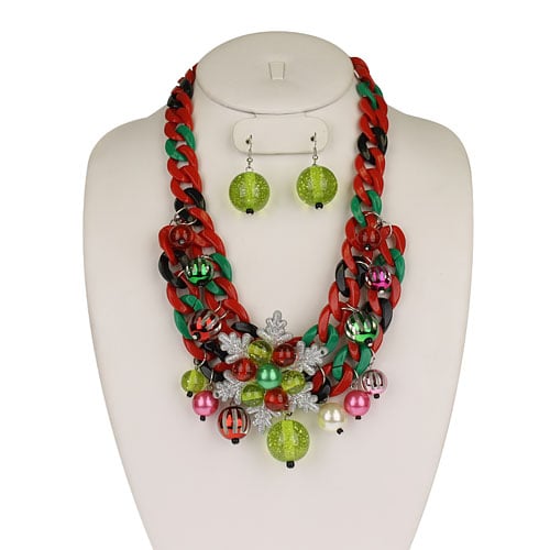 Gifts and Garland — Ugly Christmas Sweater Jewelry Necklace Set Holly Snowflake