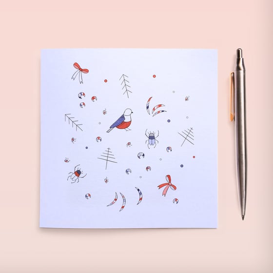 Image of Beautiful beetles & pretty birds Individual Greeting Card