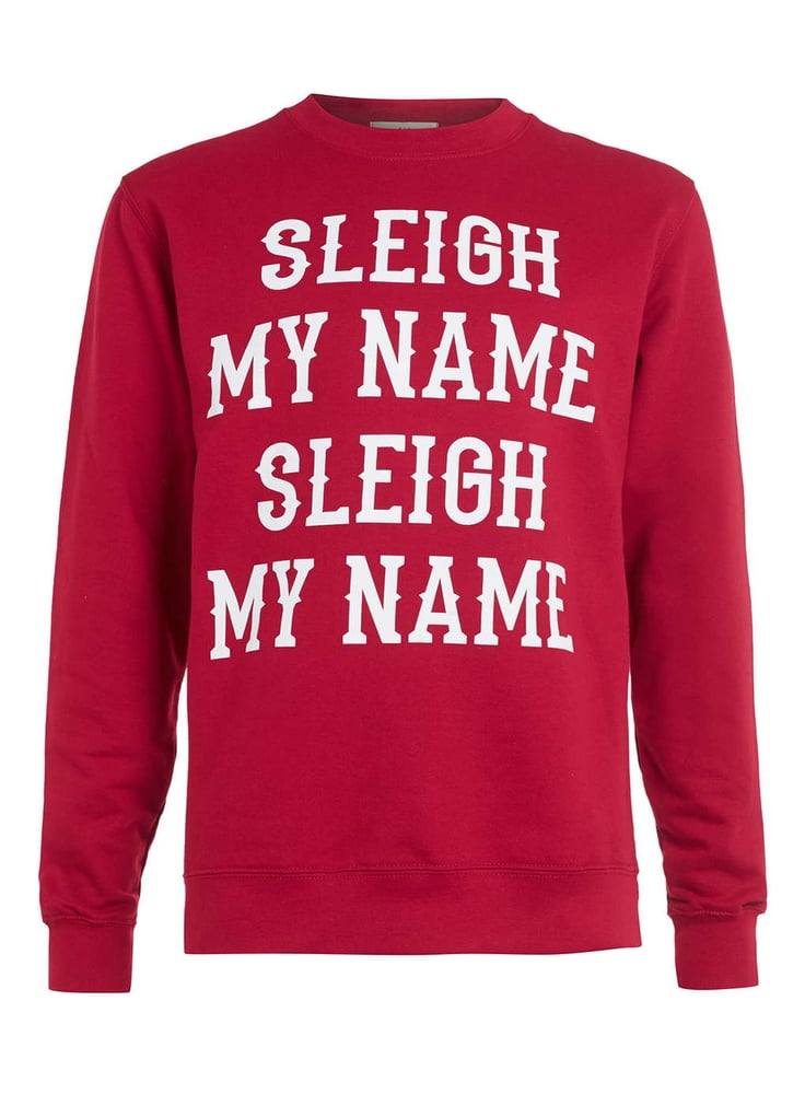Image of Unisex Red 'Sleigh my Name' printed Christmas sweatshirt