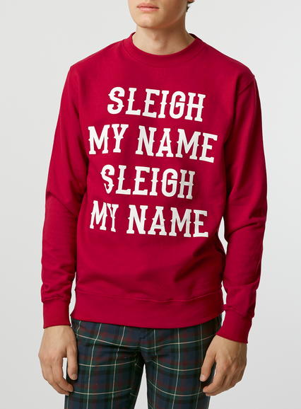 Image of Unisex Red 'Sleigh my Name' printed Christmas sweatshirt