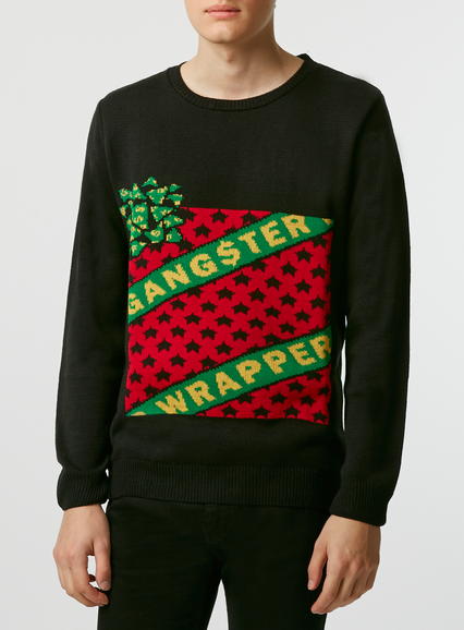 Image of Gangsta Wrapper Black Knitted Xmas Jumper