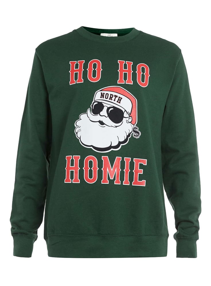 UNISEX BOTTLE GREEN 'HO HO HOMIE' PRINTED CHRISTMAS SWEATSHIRT