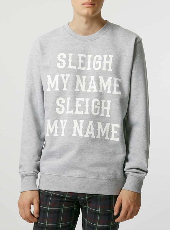 Image of Unisex Grey 'Sleigh my Name' printed Christmas sweatshirt