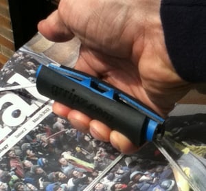 Image of Luxury Grrip: Royal Blue, Canary Yellow, Light Red (in action)