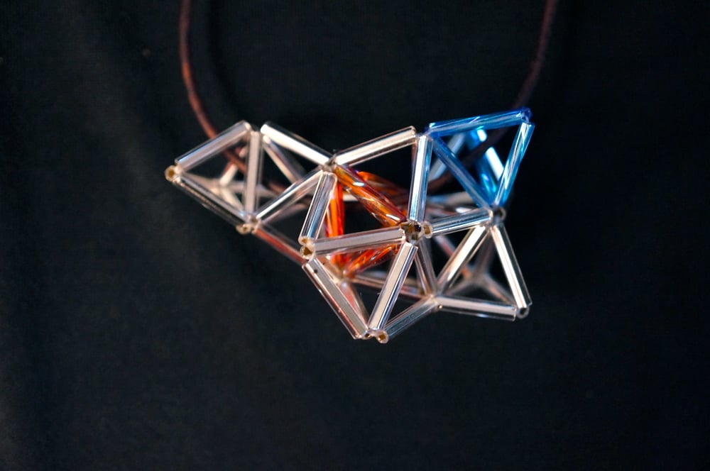 Image of Silver, flame red, & blue geometric necklace