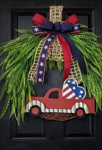 Image 1 of Patriotic Red Truck Beaded Grass Wreath