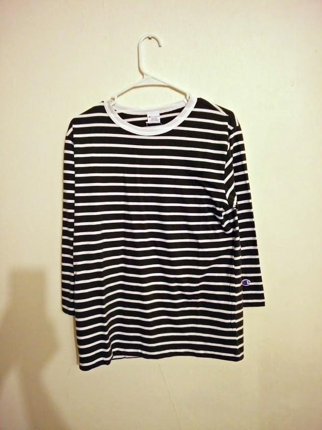 Image of Champion (made in japan) stripped raglan 3/4 sleeve (medium) black