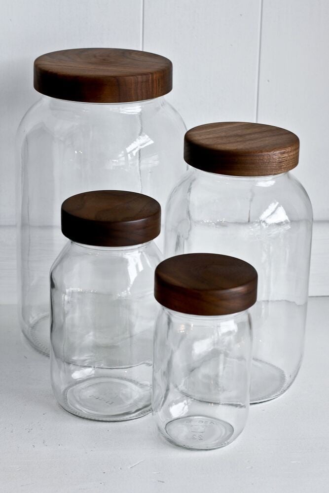Image of Mason Jar storage set of 4, Walnut or local wood